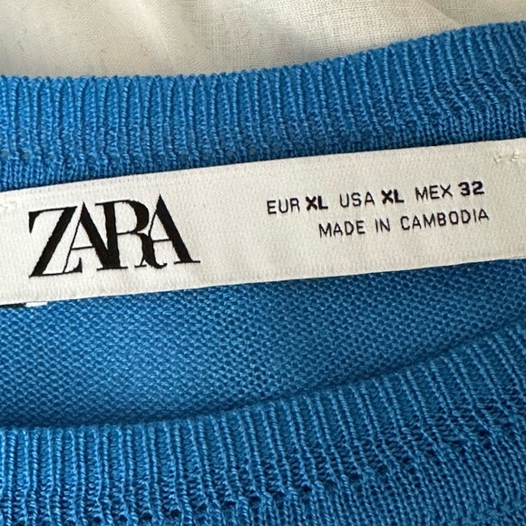 ZARA Cerulean Blue Pullover Sweater Boxy Lightweight Layer Size XL - Picture 11 of 14